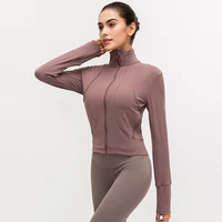 front zipper splice running jacket women sport coat long sleeve yoga jacket elastic slim yoga top women sport shirt
