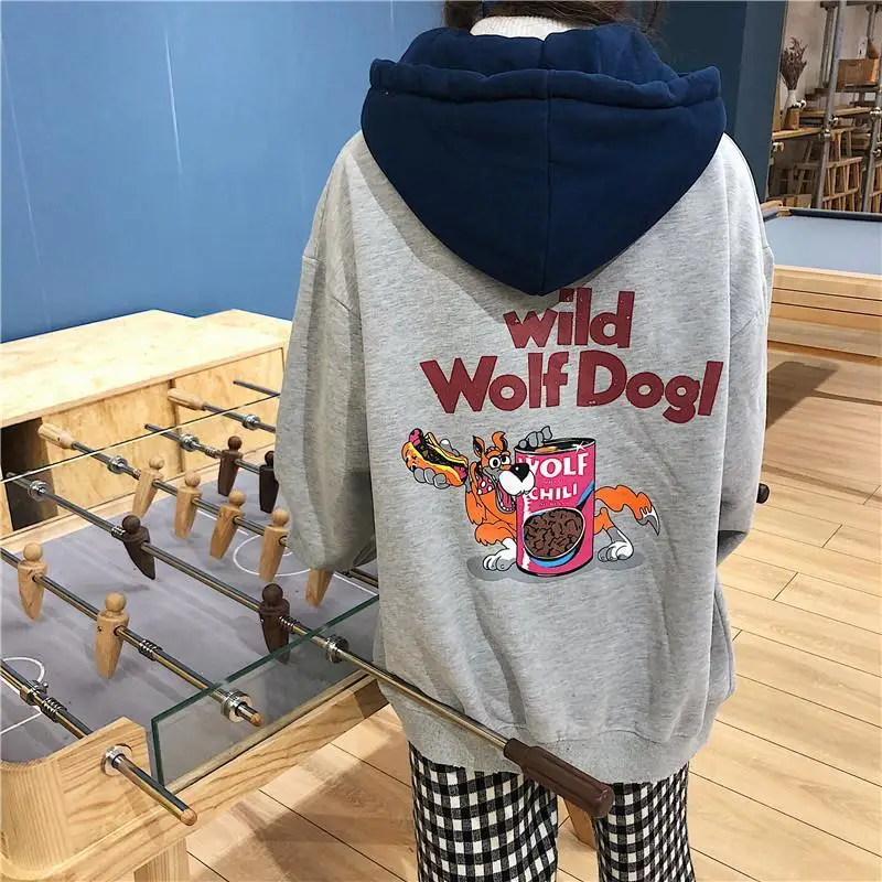 

Hoodie and fleece women's loose Korean cartoon printed sweatshirt casual coat 2021 new cartoon casual Fashion trend cool top ins