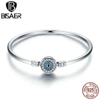 bisaer real 925 sterling silver blue lucky evil eyes blue eye femme bracelets bangles for women diy accessories jewelry ecb012