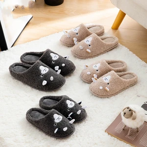Winter Women Home Interior Slippers Cozy Mute Warm Shoes Cartoon Lamb Christmas Gift Slides Memory F
