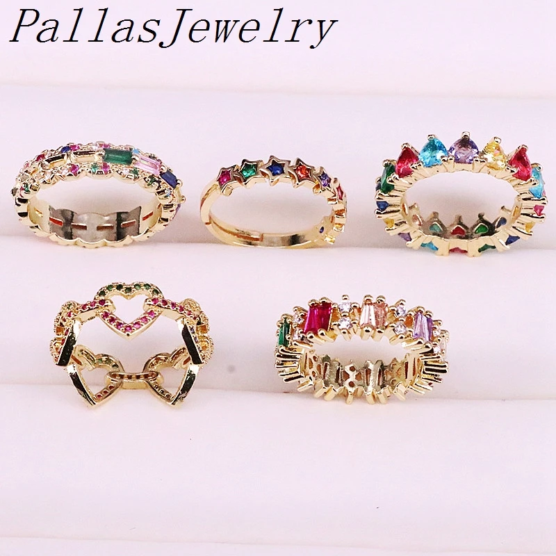 Женские кольца с золотым наполнителем 10 шт. модный Радужный Цирконий красочные