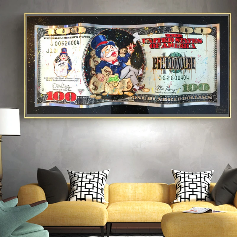 

Creative Money 100 Dollars Monopoly Dollar Art Canvas Painting Poster and Prints Wall Art Picture for Living Room No Frame