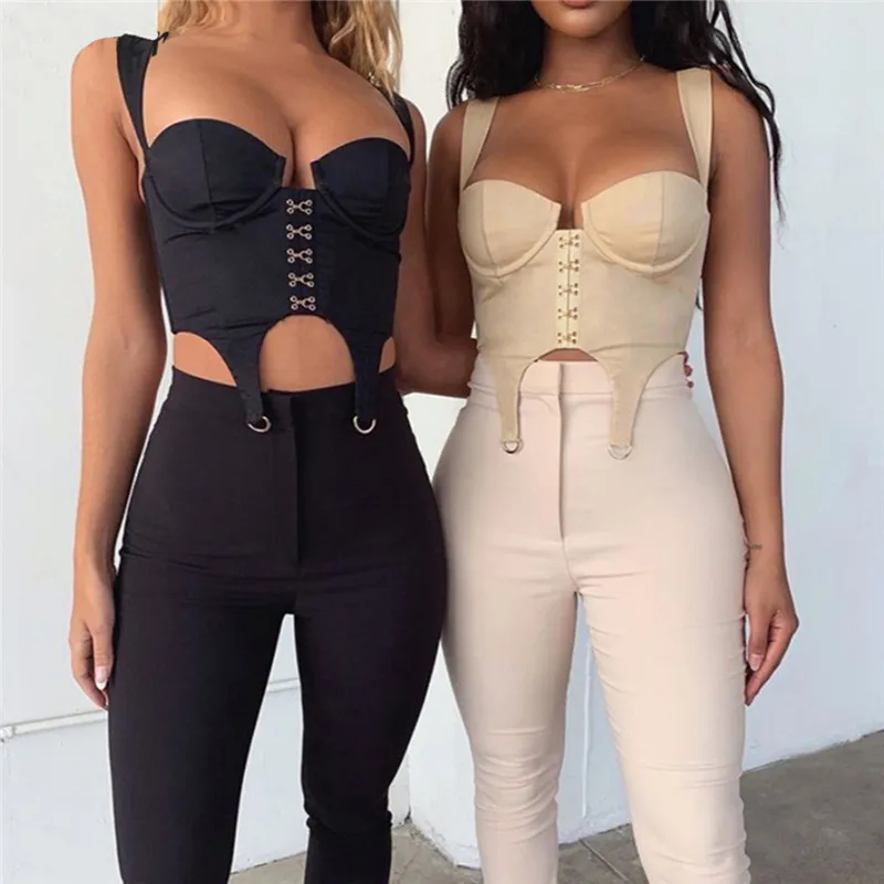 

Sexy Women Bandage Irregular Sim Crop tops Sleeveless Strappy Push-up Bustier Summer Ladies Backless Vest Top Club Street