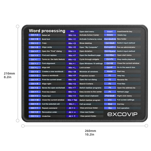 Коврик для мыши EXCO 260*210 мм, коврик для мыши с английскими клавишами и для долговечной игры по краю, компьютерный коврик для мыши с планшетный коврик
