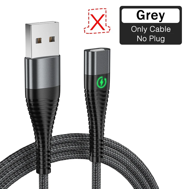 Магнитный USB кабель ROCK светодиодный светильник Micro usb type-C кабель для iPhone XS X Быстрая зарядка usb type C зарядный провод шнур для samsung - Цвет: Grey Cable