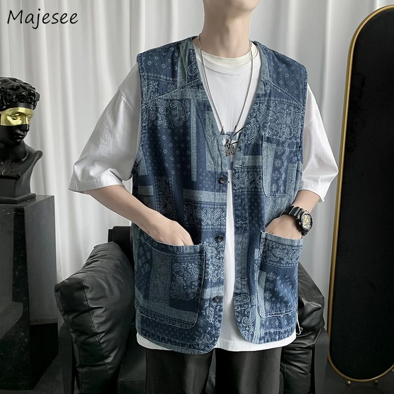 

Японский стильный жилет, мужской ретро карго без рукавов, большие карманы, стандартная Мужская модная повседневная верхняя одежда, однобор...