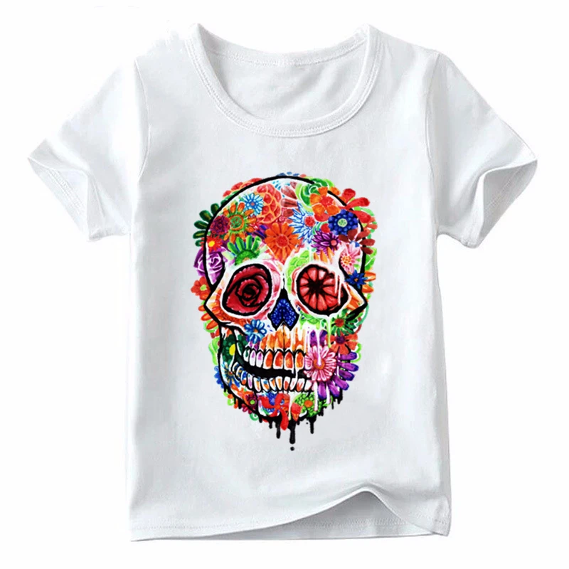 Футболка с цветочным принтом черепа для мальчиков и девочек детские летние топы