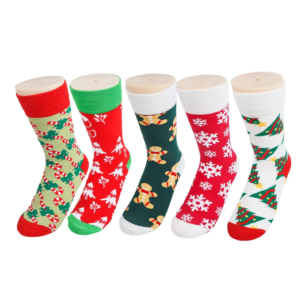 Хлопковые носки унисекс с мультяшным рисунком трубы узором в виде снежинок и