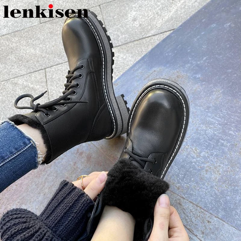 

Зимние меховые сапоги Lenkisen из натуральной кожи с перекрестной шнуровкой, с круглым носком