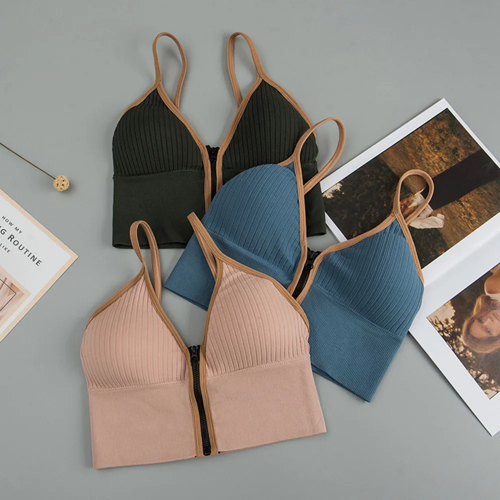 

Women's Tube Top Front Zipper Crop Tops Bra Women Camis Sexy Triangle Cup Navel Backless Underwear Camisole