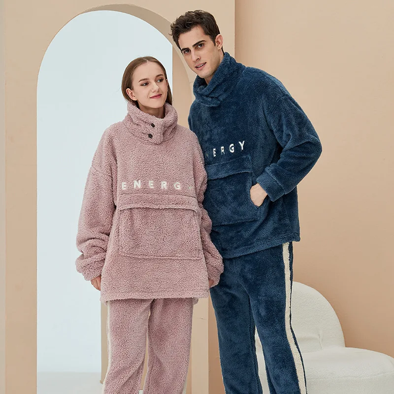 Coral Fleece Pajamas Women's Autumn and Winter Cute Plus Fleece Pajamas Flannel Home Service Warm Suit Loungewear Set 2 Piece