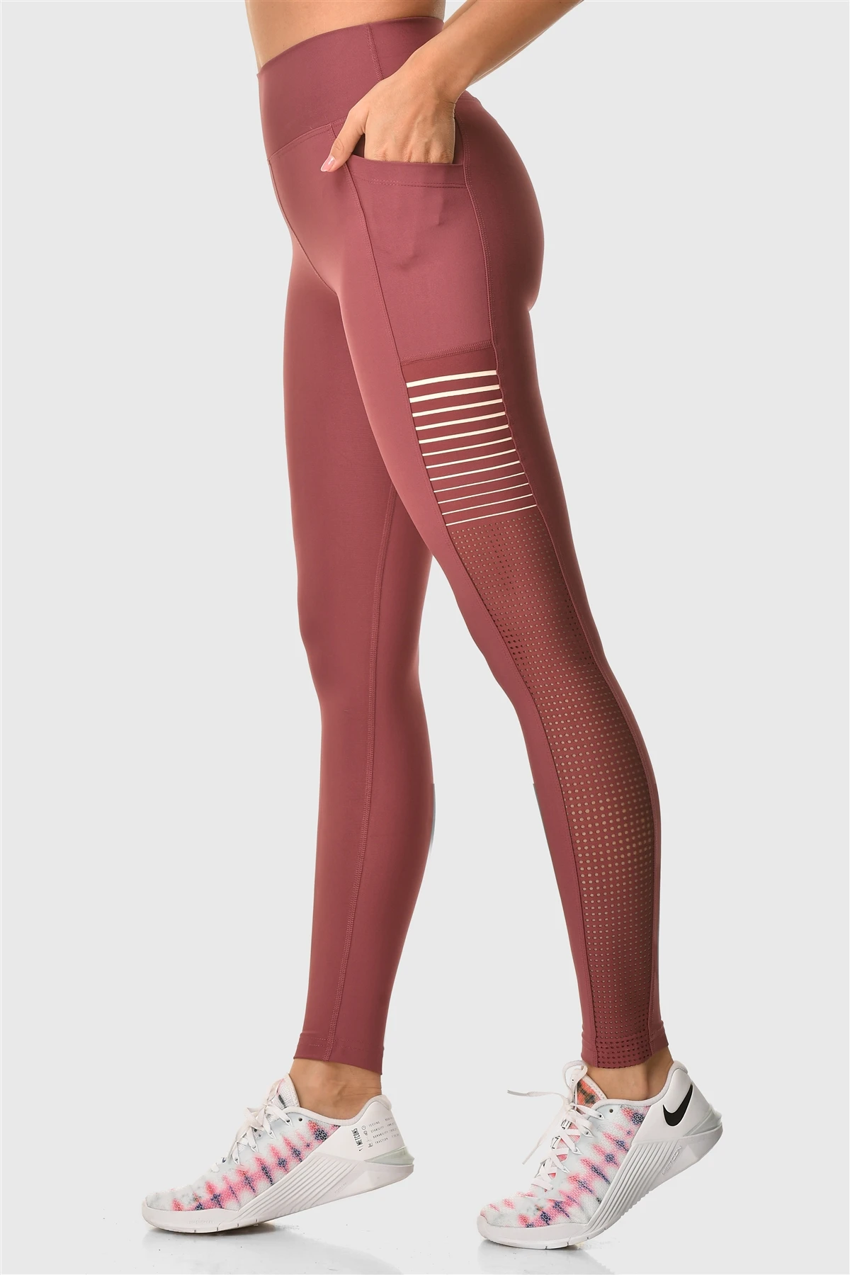Superstacy Laser Cut Pocket High Waist Rose Dried Sports Leggings