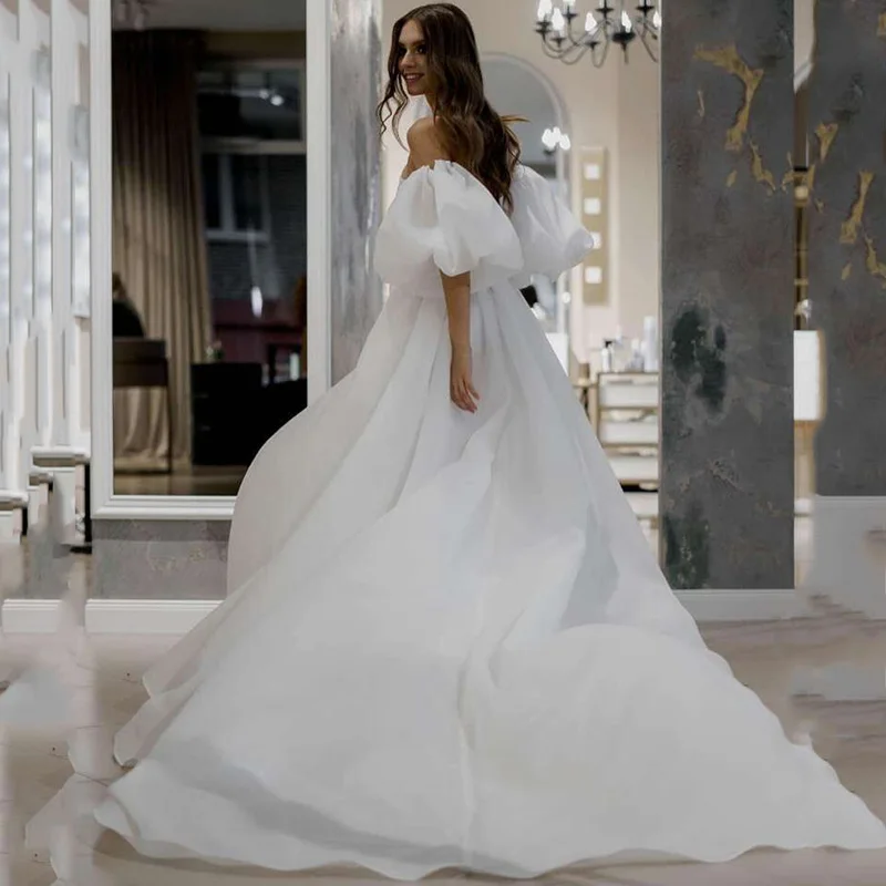 

Женское свадебное платье из органзы, с пышными рукавами