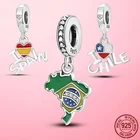 Подвеска серебряного цвета с флагом Испании, Чили, Бразилии, подвески для браслетов и ожерелий Pandora