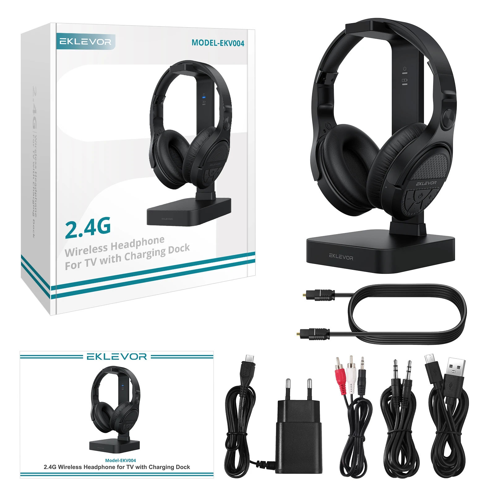 

Prozor Wireless Headset with 2.4G RF Transmitter Charging Dock Digital Optical 3.5mm AUX Input Stereo TV Headphone Plug and Play