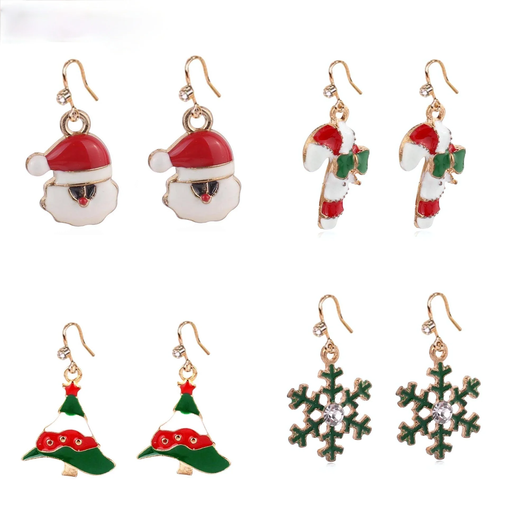 

GRACE JUN Hot Sale Christmas Series Santa Claus Deer Snowflake Tree Stud Earrings for Women Girl Fashion Xmas Cartoon Earrings