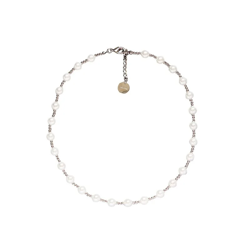 

Autumn and winter round bead chain European and American metal wind pearl necklace