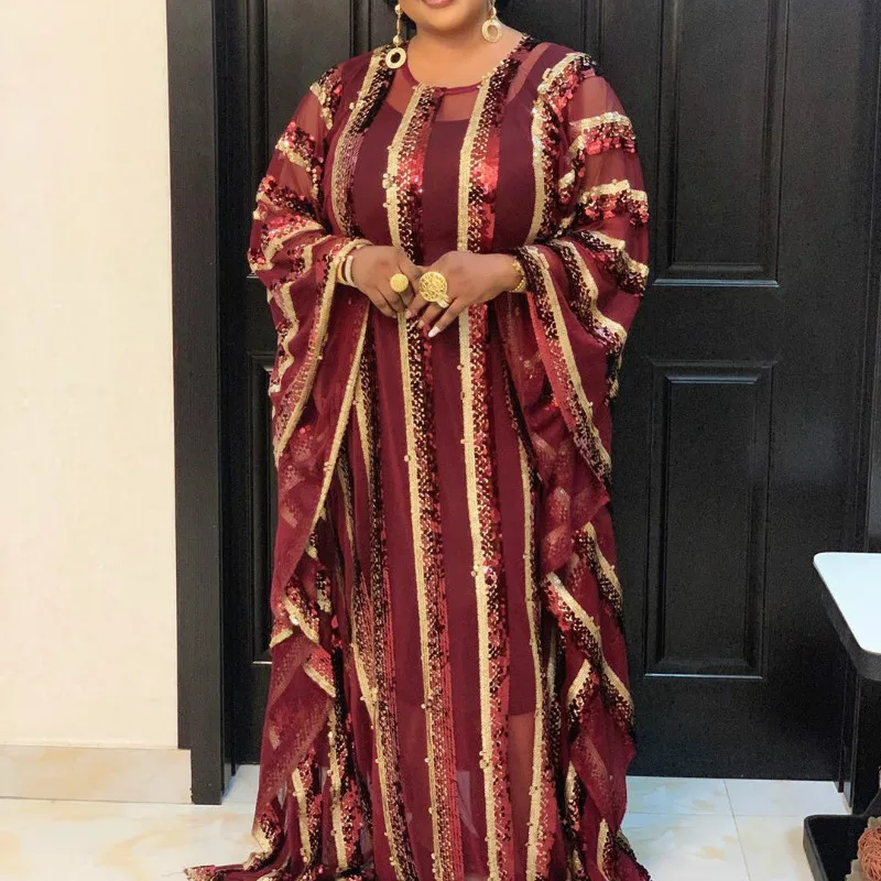 Женское платье из двух частей свободное в полоску с блестками пол мусульманское