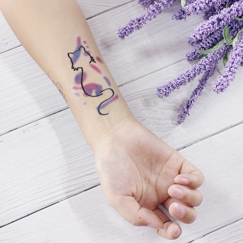 

Temporary Tattoo Sticker cat pattern Element Small animal flower waterproof Fake Body Art tatoo for kid girl boy man woman