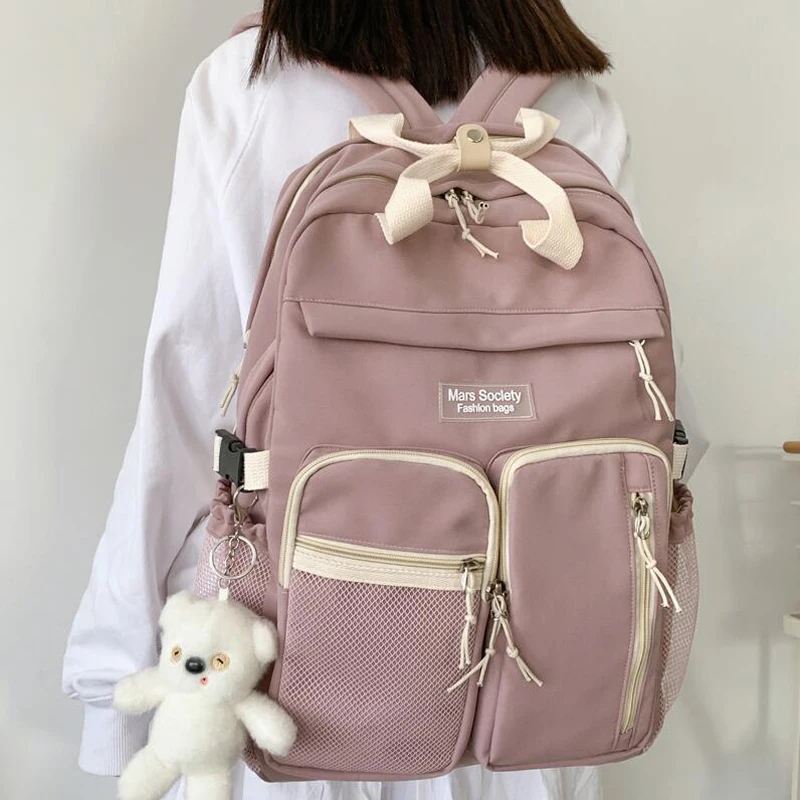 

Portable Buckle Multiple Pockets Women Backpack Female Double Layer Waterproof Nylon School Bag Schoolgirl Laptop Backpack