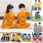 Пижамный комплект для мальчиков и девочек, из хлопка, с длинным рукавом и мультяшным принтом
