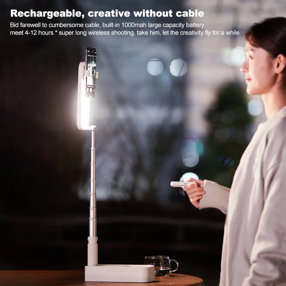

Retractable Phone Holder Rotatable Video Recording Portable With Selfie Fill Light Led Universal Foldable Live Streaming