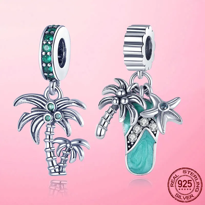 

Summer Palm Tree Pendant Silver Color Coconut Tree Dangle Charm Beads fit Original Pandora Bracelet Necklace Jewelry Gift