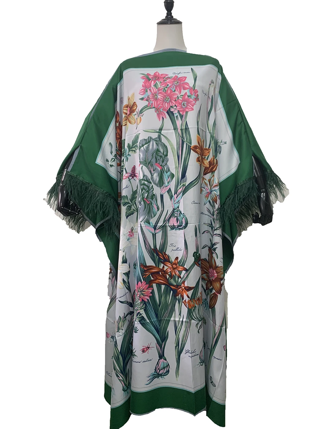 Vestido largo hasta el suelo con plumas, elegante, Floral, cómodo, para verano de Ramadán, Dashiki, Abaya, musulmán, caftán de seda, 2021