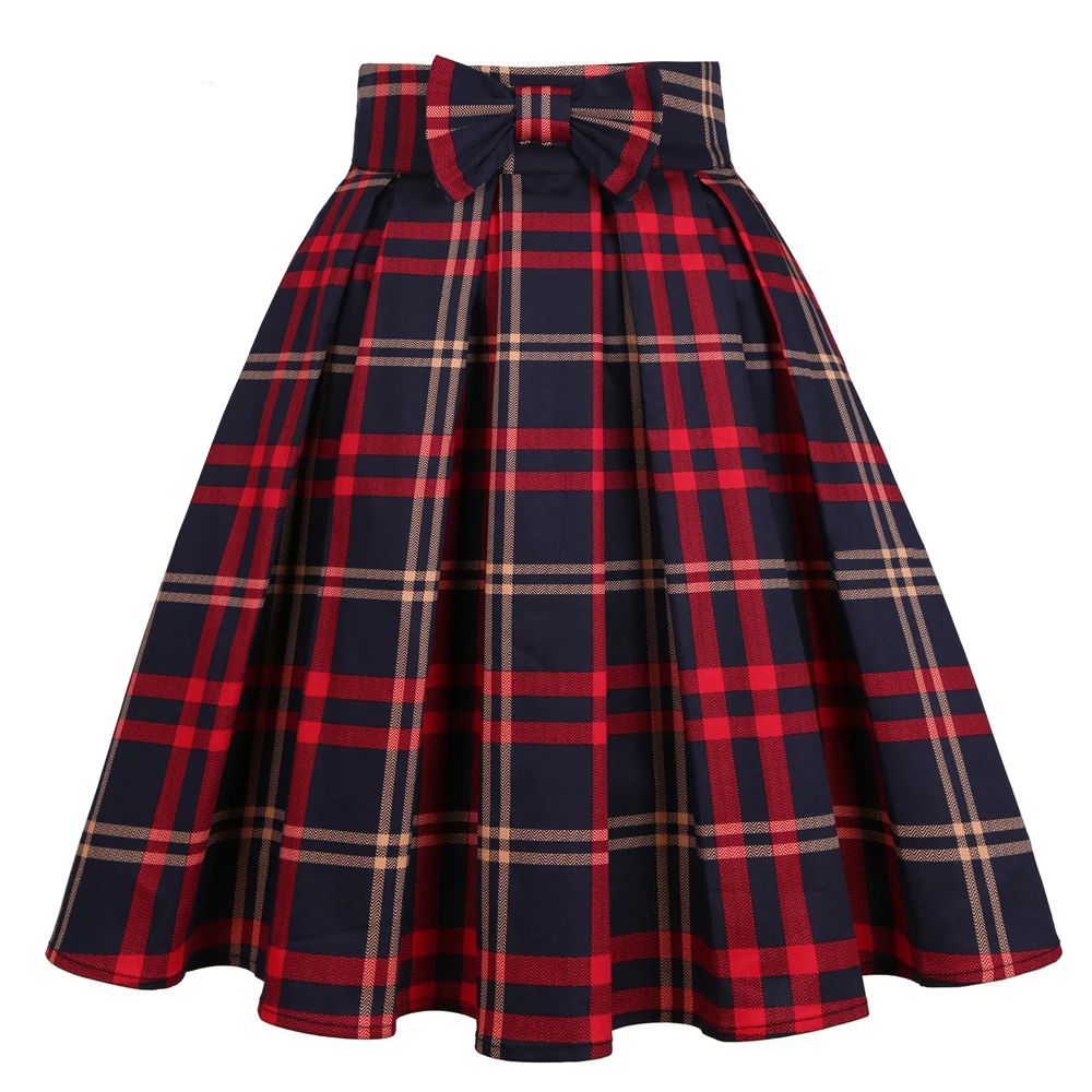 Red Blue Green Plaid High Waist Midi Skirts SS0012 Checkered Plus Size Women's Vintage Retro 50s 60s Cotton | Женская одежда