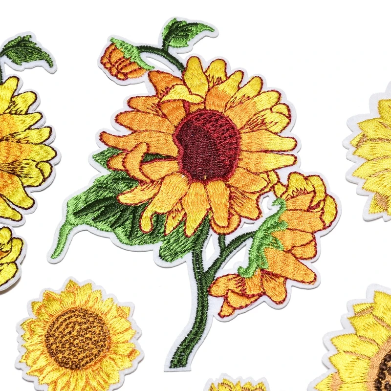18 штук подсолнечника железные вышивальные патчи с формой и пришить аппликация