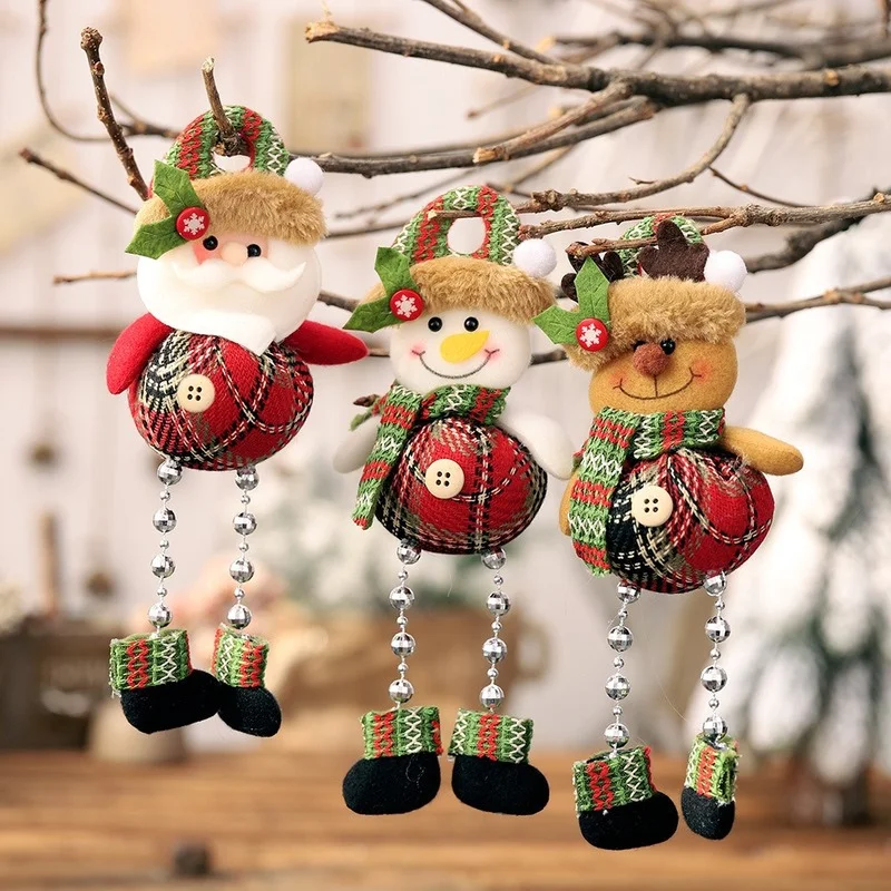 

Christmas Plaid Cloth Beads Leg Pendant Window Decoration Cartoon Little Doll New Year Decorations 2022 Christmas Decoration