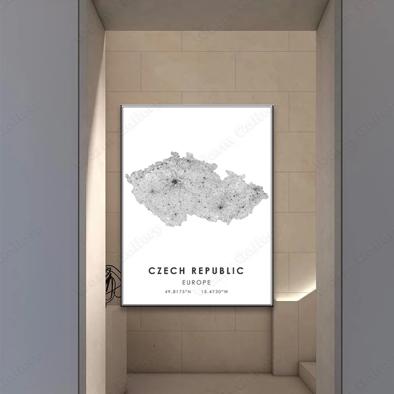 Черно-белая карта восточного города чешского плакат HD печать настенное