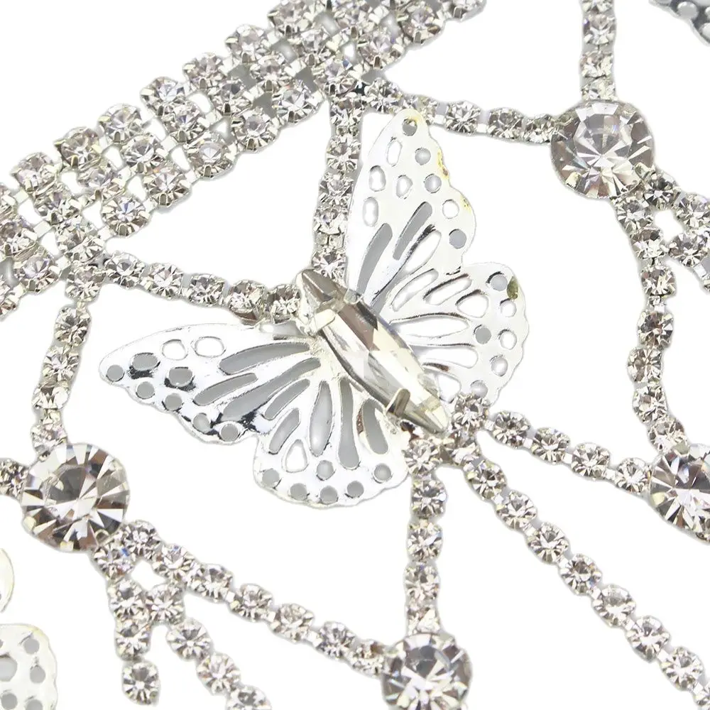 1 yard Array butterfly long tassel crystal rhinestone trim silver fringe decorative chain clothing accessories ML078 | Дом и сад
