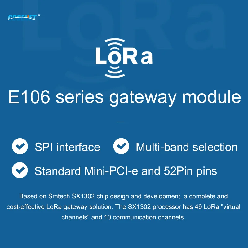 CDSENET-m&oacute;dulo de entrada LoRaWAN gateway E106, grado Industrial, compatible con Chips SPI PCI-e SX1302, E106-868G27P2-2