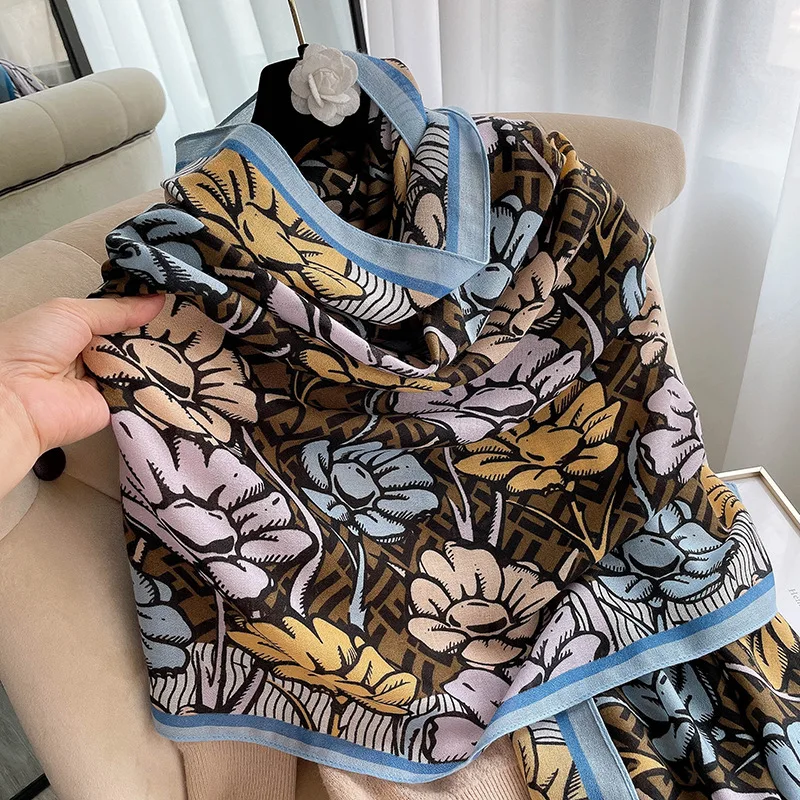 

2021 Winter Sunscreen 180X90CM Shawls Fashion Cotton And Hemp Bandanna Luxury New Floret Beach Towel Popular Print Silk Scarves