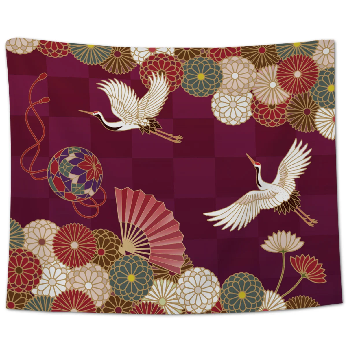 

Red Crane Japanese Pattern Art Flower Wall Tapestry Beach Towel Home Decoration
