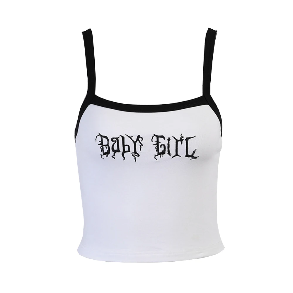 

Summer New Sexy Contrast Color Suspender Top Ins Short Letter Printing Dark Black All-Match Small Vest Women Girl Cute Style2021