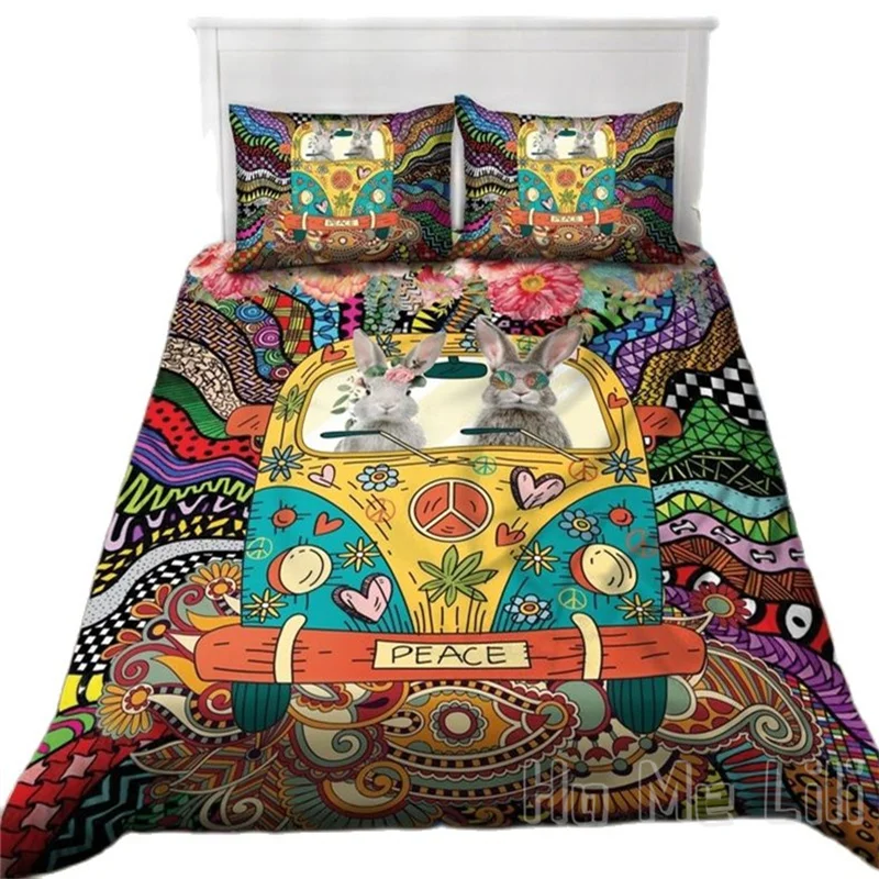 

Rabbit Hippie Bus Mandala Boho Retro Vintage Duvet Cover By Ho Me Lili Bedding Set Family Birthday Gift Idea Home Room Decor