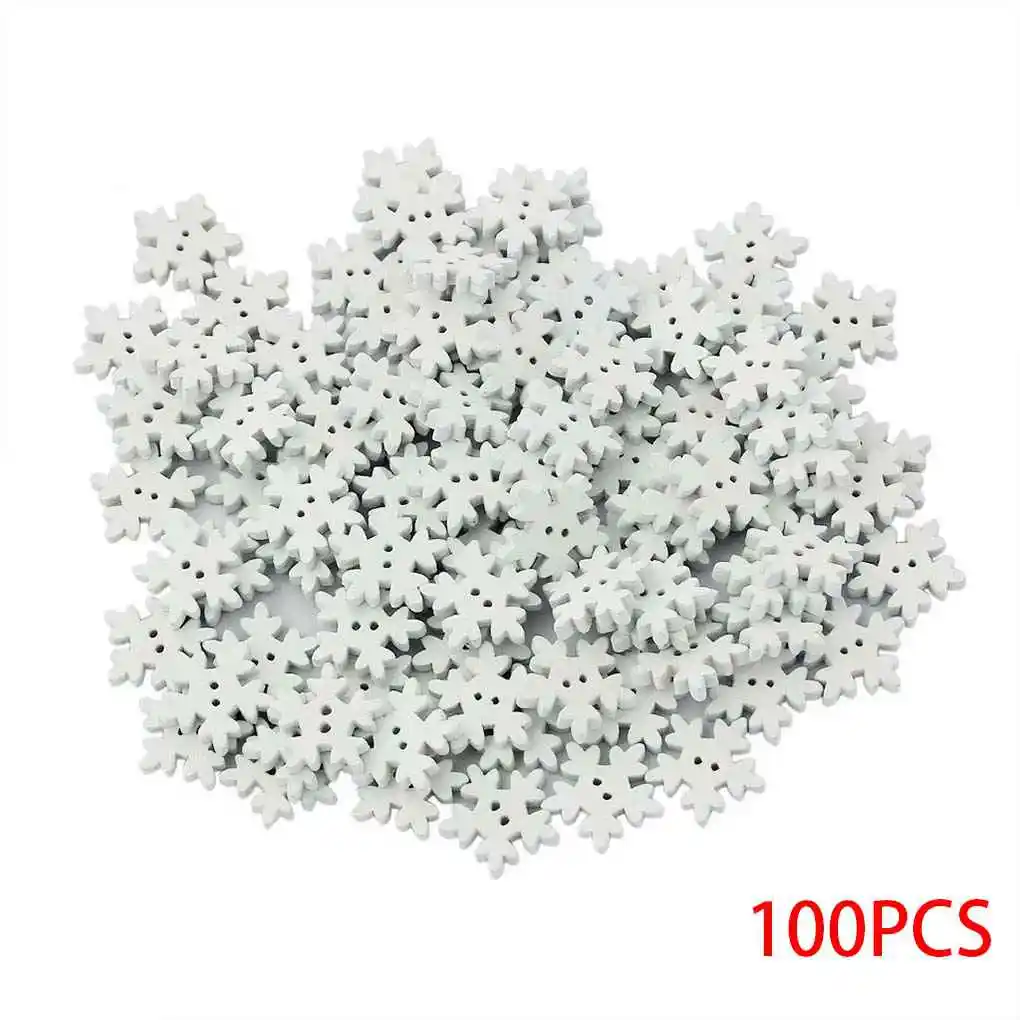 

100pcs 18mm Wood Christmas Snowflake Buttons Children Baby DIY Craft White Snow Flakes Wooden Sewing Buckle