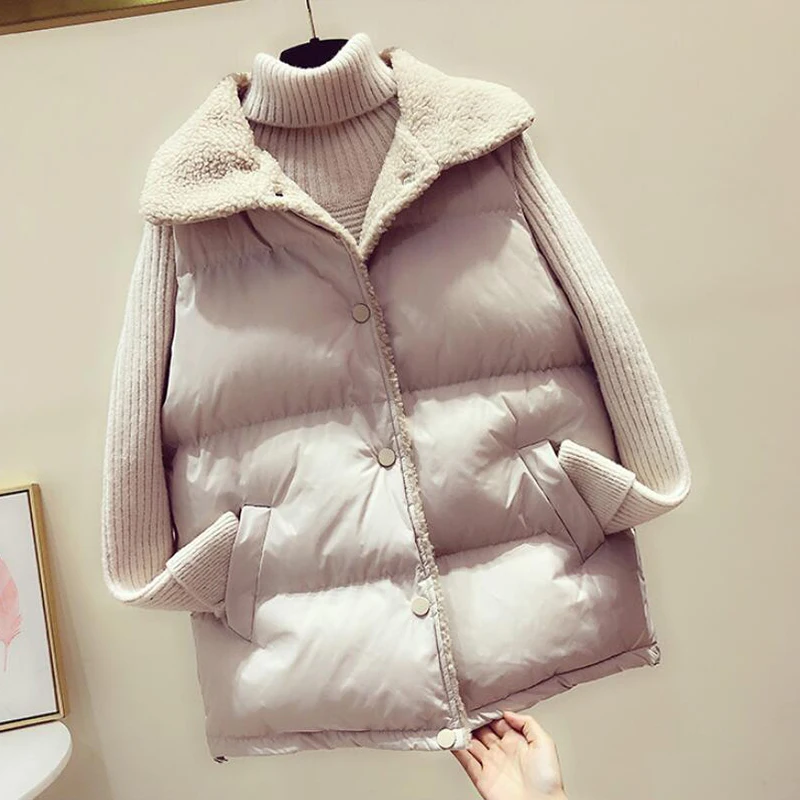 

Women 2021 Winter Lamb Cashmere Down Cotton Vest Coat New Loose Sleeveless Jacket Plus Plus Size Vest Jacket