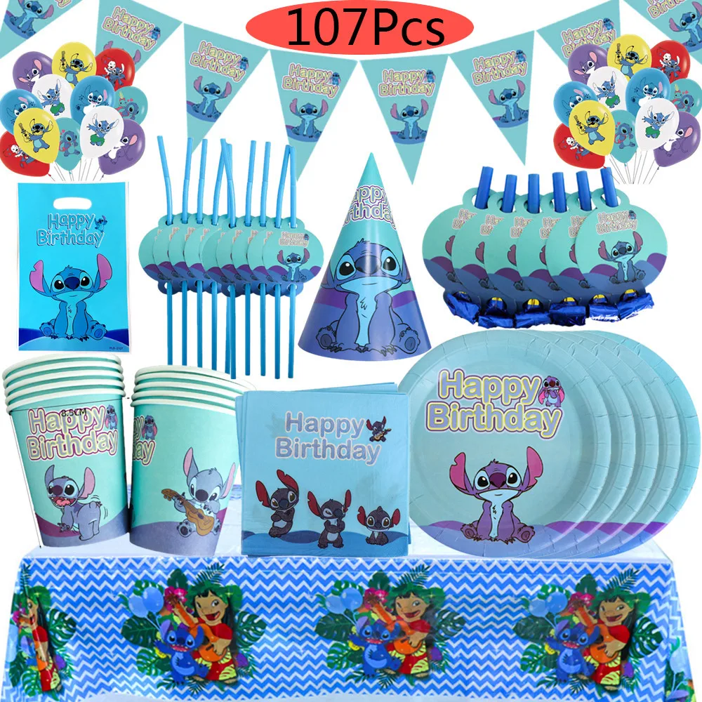Набор одноразовой посуды Disney Lilo & Stitch принадлежности для тематической вечеринки, бумажный флагак, украшения для дня рождения