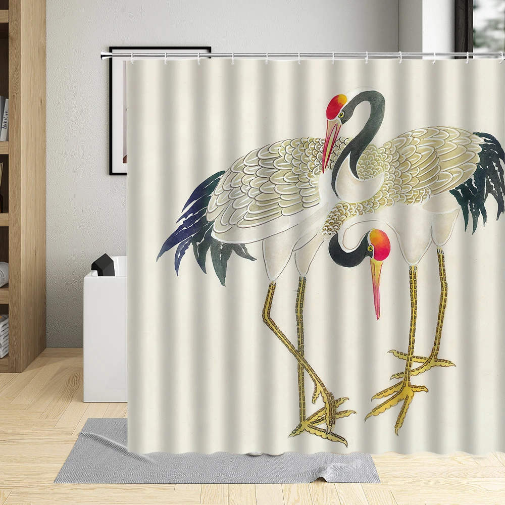 

Chinese Style Colorful Blooming Flower Peony Bird Animal Shower Curtain Polyester Fabric Waterproof Bath Curtains With 12 Hooks