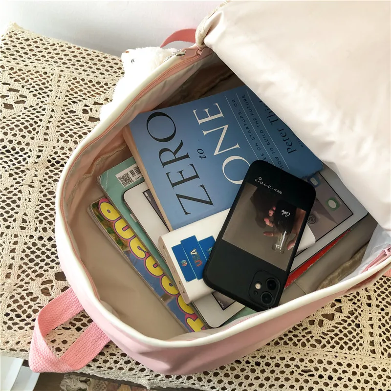 

2021 New Waterproof Nylon Insert Buckle Women Backpack Female Cute Bear Embroidery Travel Bag Schoolbag for Teenage Girls