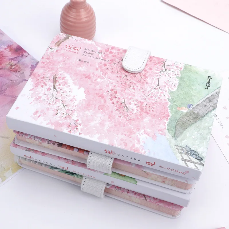 

A5 Creative Trend Color Page Notebook Beautiful Cherry Blossom Diary Hardcover Hand Book Office Learning School Supplies Journal