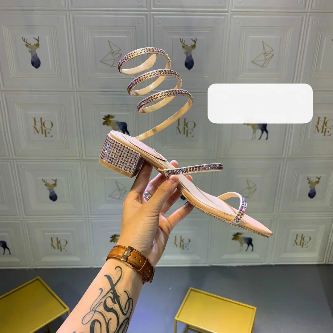 2019 Brand New RC Rhinestone High Heels Sandals Women Gladiator Italian Shoes Matching Bags Slip-On | Обувь