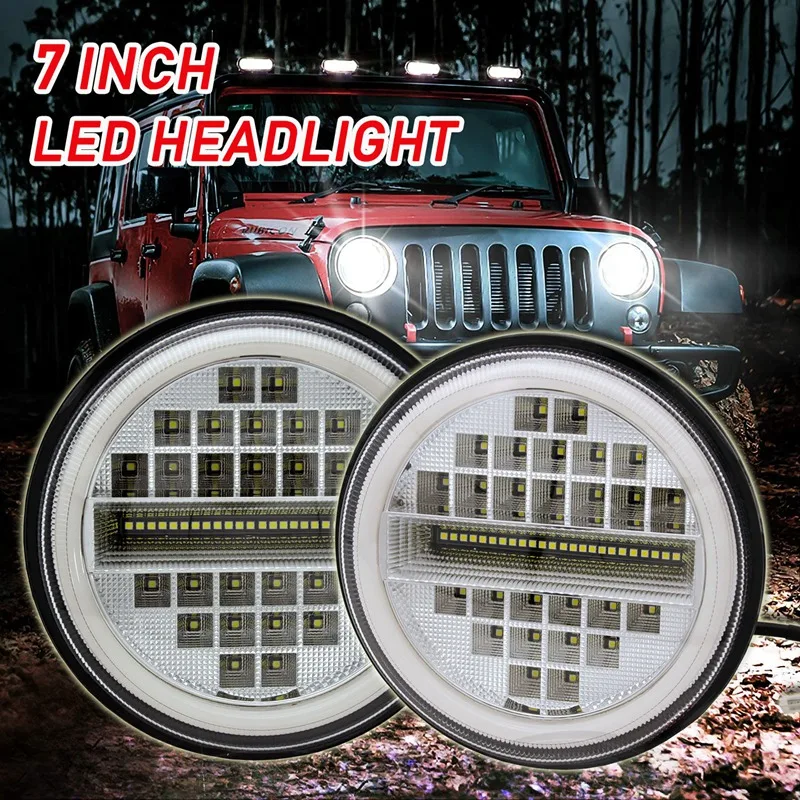

2Pcs 7 Inch Round 500W LED Headlight Halo Angel Eyes for Jeep 97-2017 Wrangler JK LJ TJ
