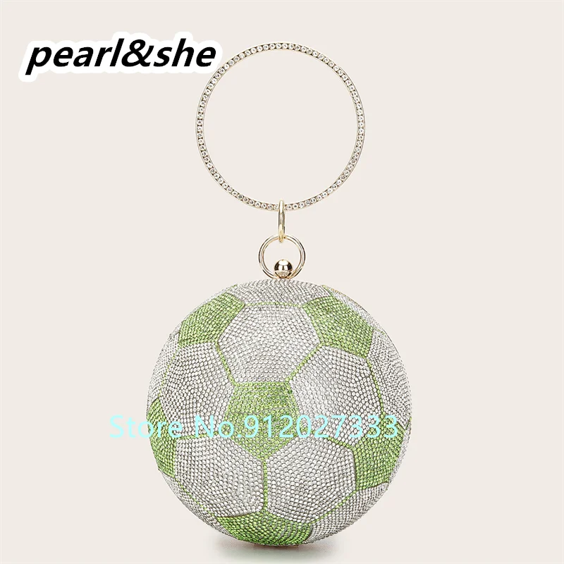 

Round Ball Clutch Rhinestone Basketball Football Evening Bag Women New Designer Creative Dinner Purse High Quality Personality