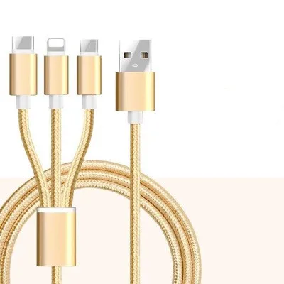 USB кабель для iPhone XS X 8 7 6 зарядное устройство 3 в 1 микро USB кабель для Android USB TypeC кабели для мобильных телефонов для samsung S9 - Color: Gold