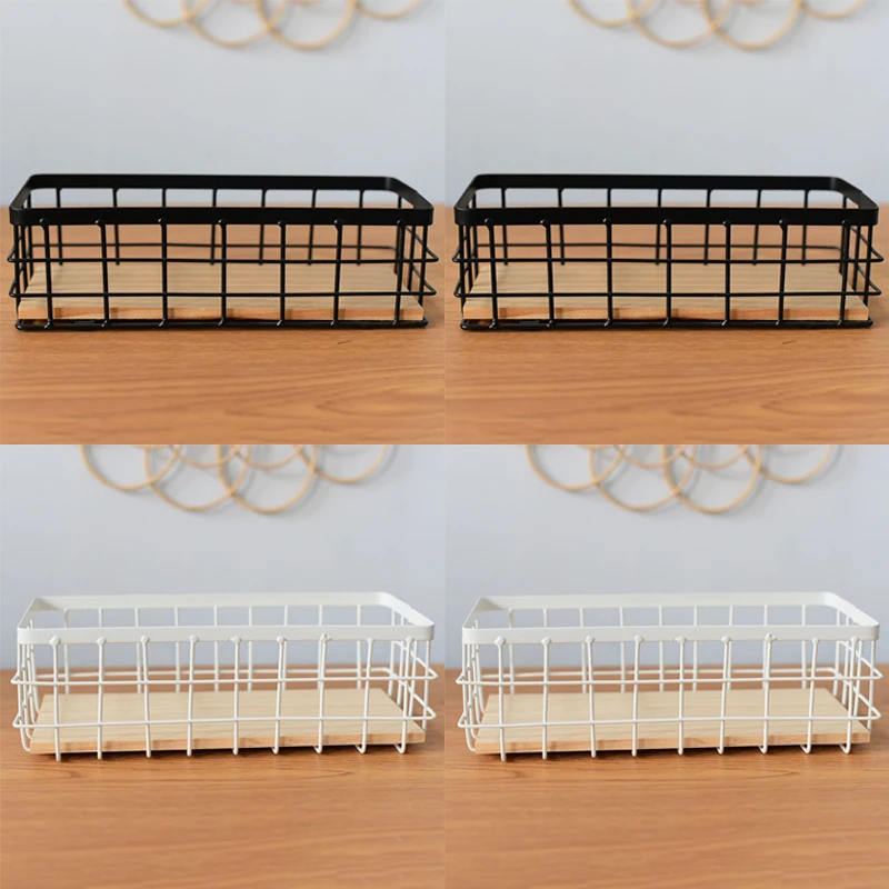 

Iron Storage Basket Office Sundries Finishing Metal Baskets Wall Mounted Hanging Organizer Simple Home Decor