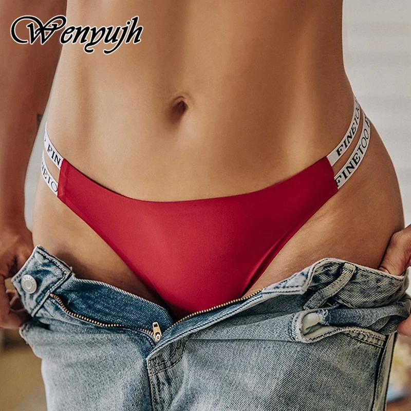 

WENYUJH Sexy Brazilian Panties Women Seamless Thongs M-XL Ladies Soft Underpants Smooth Letter Underwear Female Lingerie 2021
